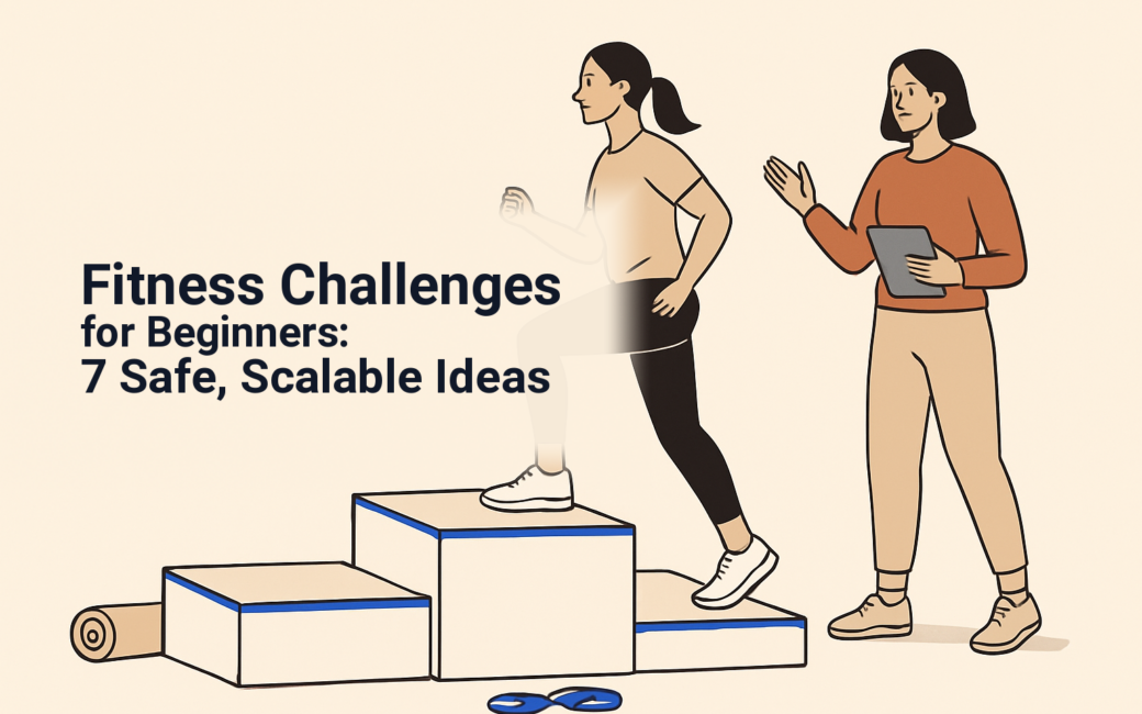 Beginner choosing a manageable fitness challenge with guidance from a trainer
