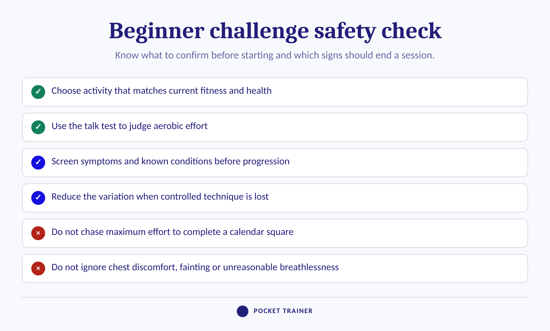 Safety checklist for starting and scaling a beginner fitness challenge