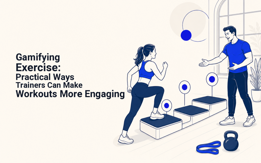 Personal trainer reviewing a client challenge dashboard with workout milestones and progress indicators
