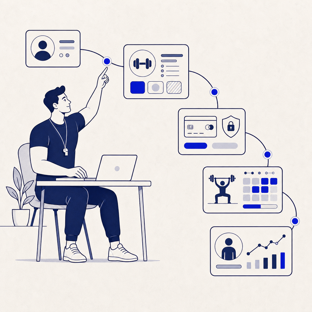 Fitness coach mapping a path from prospective client interest to workout delivery