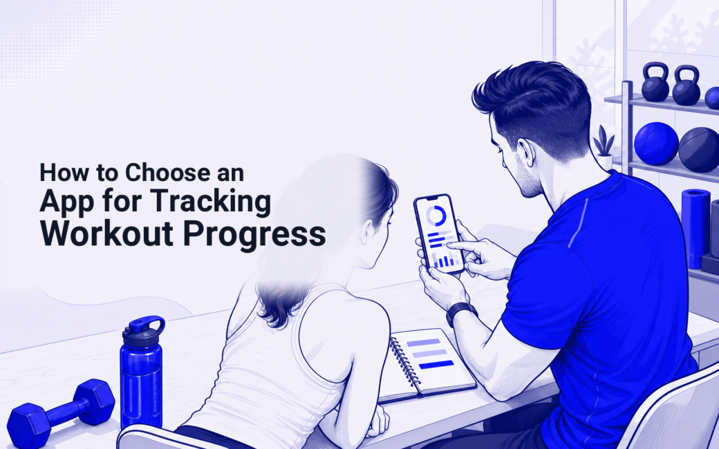 Trainer and client reviewing workout progress on a phone beside a training notebook