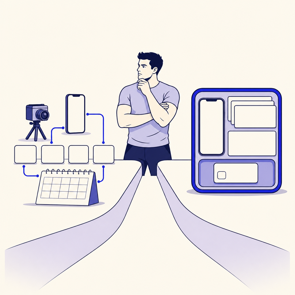 A trainer choosing between a custom coaching stack and a supplied online training service.
